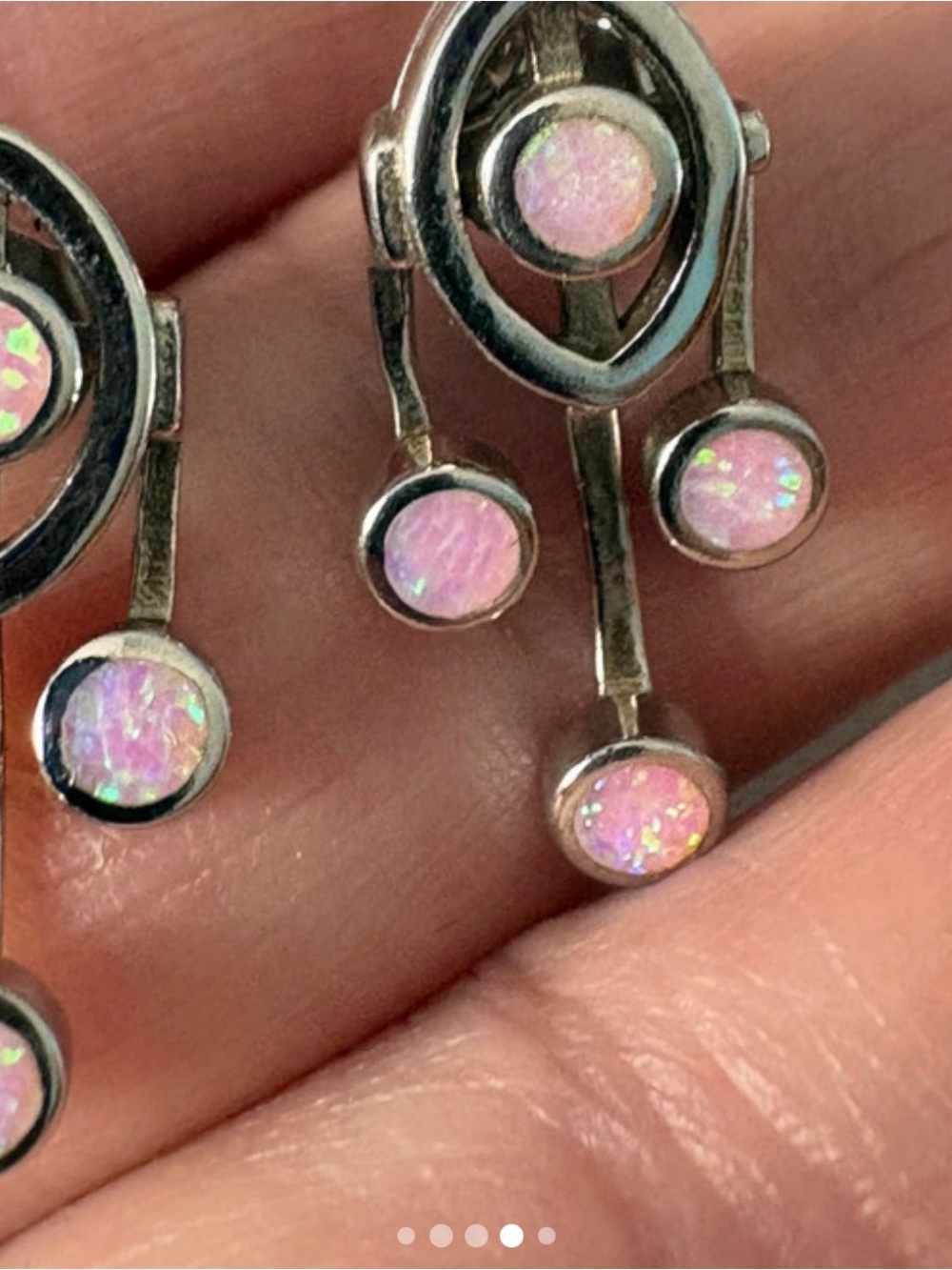 Artisan Silver Drop Earrings with Pink Opal Accents
